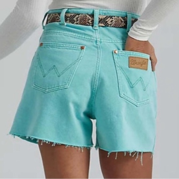 Wrangler Donna High Rise Jean Shorts Turquoise Blue Women’s 25 - Picture 2 of 10
